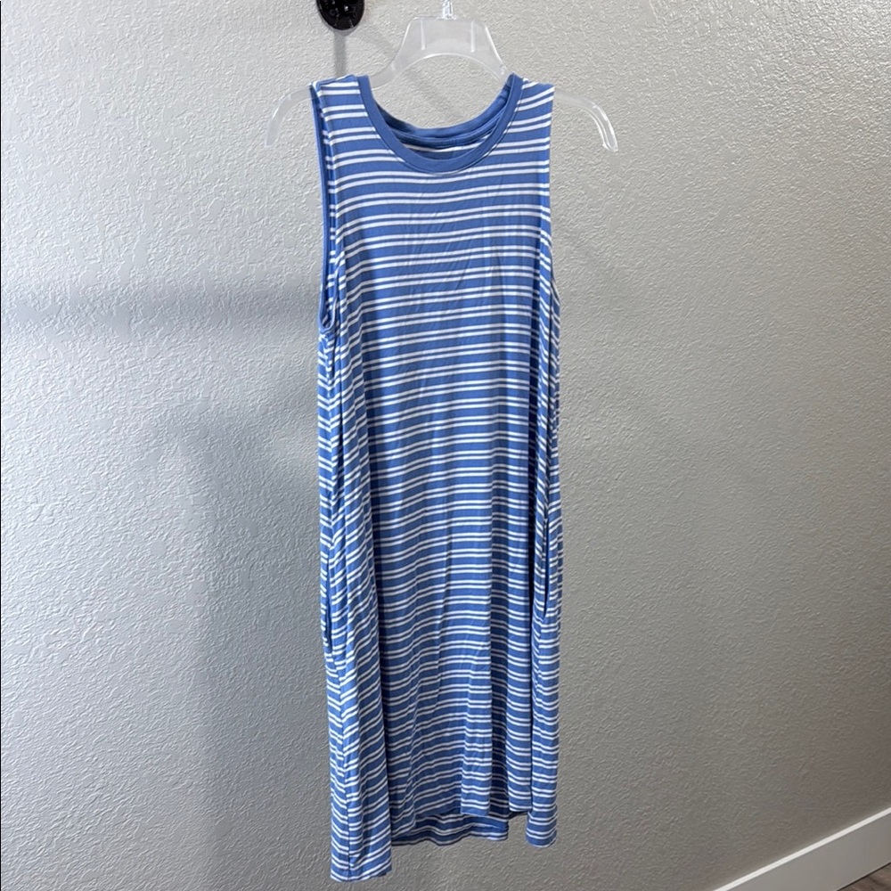 Blue and White Striped Sleeveless Dress